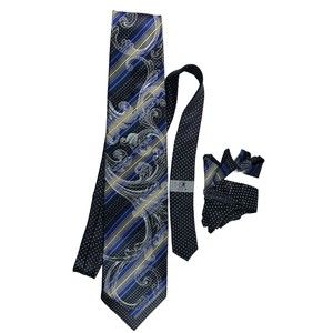 Men Steven Land Blue Paisley & Polk-A-Dot, 100% Silk Tie and Hankie